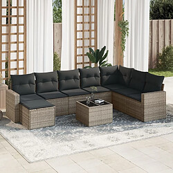 Maison Chic Salon de jardin 9 pcs avec coussins | Ensemble de Table et chaises | Mobilier d'Extérieur gris résine tressée -GKD20461