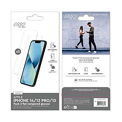 My Way Myway Pack 2 Verre Trempé pour iPhone 14/13 PRO/13 Plat Anti-rayures Transparent