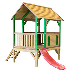 AXI Akela Maison Enfant avec Toboggan rouge | Aire de Jeux pour l'extérieur en marron & VERT | Maisonnette / Cabane de Jeu en Bois FSC