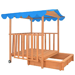 vidaXL Maison de jeu d'enfants et bac à sable Bois de sapin Bleu UV50 pas cher