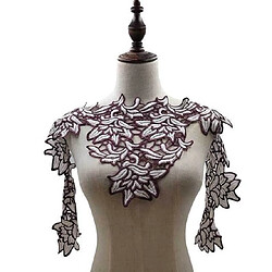 Wewoo Dentelle bicolore fleur broderie tissu autocollant bricolage vêtements décoration tissutaille environ 112 x 30 cm violet blanc