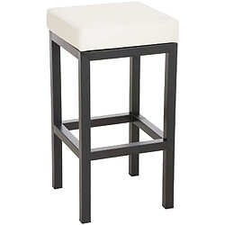 Decoshop26 Tabouret de bar x1 avec repose-pieds design simple hauteur d'assise 85 cm en PVC crème et support en métal noir 10_0005411