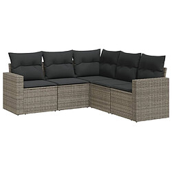 Maison Chic Salon de jardin 5 pcs avec coussins | Ensemble de Table et chaises | Mobilier d'Extérieur gris résine tressée -GKD12976