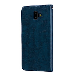 Avis Wewoo Etui à rabat horizontal en cuir de texture Business Style Oil Wax pour Galaxy J6 +, avec support, logements pour cartes et porte-monnaie (bleu)