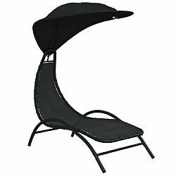 Maison Chic Chaise longue avec auvent | Bain de soleil Relax | Transat noir 167x80x195 cm tissu et acier -GKD32610