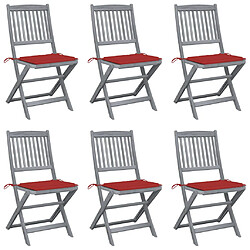 vidaXL Chaises pliables d'extérieur lot de 6 et coussins Bois d'acacia