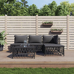 vidaXL Salon de jardin avec coussins 5 pcs anthracite acier