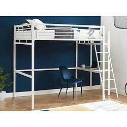 Vente-Unique Lit mezzanine CASUAL II - 140 x 190 cm - plateforme bureau - Blanc + matelas