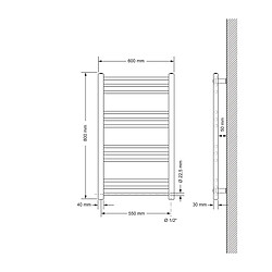 ECD Germany Radiateur Sèche-serviettes électrique 600 x 800 mm Barre droite blanche 300W