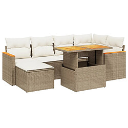 vidaXL Salon de jardin avec coussins 7 pcs beige résine tressée