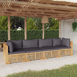 vidaXL Salon de jardin 4 pcs avec coussins Bois de teck solide