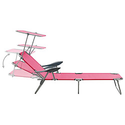 Acheter Helloshop26 Transat chaise longue bain de soleil lit de jardin terrasse meuble d'extérieur avec auvent acier rose 02_0012268