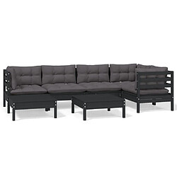 Maison Chic Salon de jardin 7 pcs + coussins - Mobilier/Meubles de jardin - Table et chaises d'extérieur Noir Bois de pin massif -MN20799