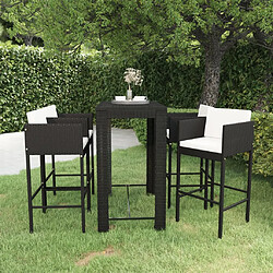 vidaXL Ensemble de bar de jardin 5 pcs et coussins Résine tressée Noir