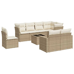 vidaXL Salon de jardin avec coussins 9 pcs beige résine tressée