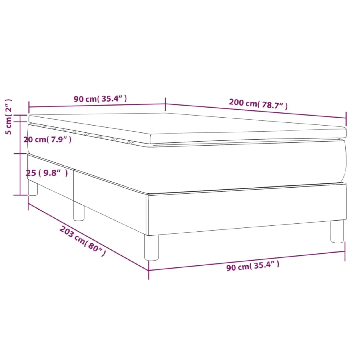 vidaXL Sommier à lattes de lit avec matelas Bleu 90x200 cm Tissu pas cher