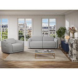 Vente-Unique Canapé 3 places et fauteuil relax électrique en tissu chiné gris clair OZARTO