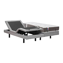 Vente-Unique Lit électrique de relaxation déco + matelas 100% latex 3 zones - 2 x 90 x 200 cm - Tissu - Gris - PANISOLA de DREAMEA