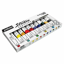 Pebeo Set de 10 peintures acrylique + pinceau brosse - 10 x 20 ml