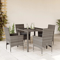 vidaXL Ensemble à manger de jardin et coussins 5 pcs gris rotin verre