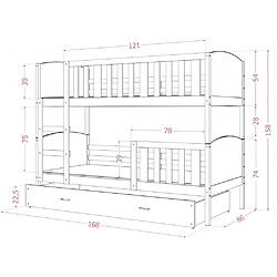 Avis Kids Literie Lit Superposé Tomy 80x160 Blanc - blanc Livré avec sommiers, tiroir et matelas en mousse de 7cm