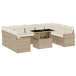 vidaXL Salon de jardin avec coussins 10 pcs beige résine tressée