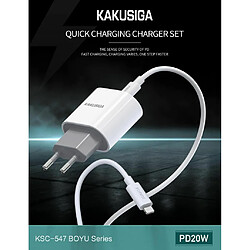 iKaku KSC-547 BOYU PD20W chargeur rapide adaptateur + câble de données Type-C vers Lightning Blanc