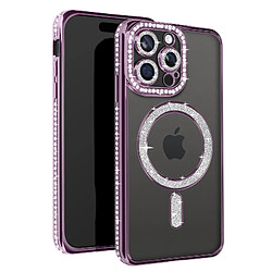 Avizar Coque Diamant pour iPhone 15 Pro Max Protection MagSafe Contour Strass Violet