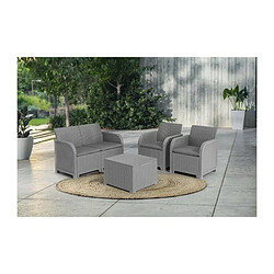 ALLIBERT by KETER - Salon de jardin SanRemo Storage 4 places - table basse coffre range-coussins - imitation rotin tresse - gris