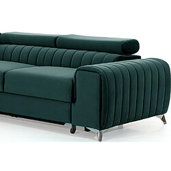 VENESETTI Canapé d'angle convertible en tissu velours Luxe vert, 5 places, angle gauche (vu de face) - GRECE VELOURS pas cher