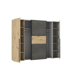 Acheter Armoire 2 portes battantes + 2 portes coulissantes - Decor chene artisan et beton gris - L 270,3 x P 61,2 x H 210 cm - NARAGO