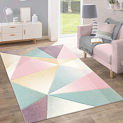 Paco-Home Tapis Poils Ras Moderne Tendance Pastel Géométrique Inspiration Multicolore