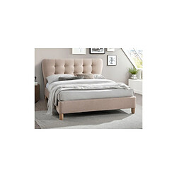 Vente-Unique Lit 140 x 190 cm avec tête de lit capitonnée - Tissu - Beige + Matelas - ELIDE 