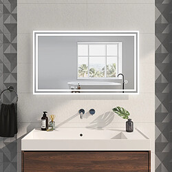 EMKE Miroir lumineux de salle de bain 100x60cm, Miroir de salle de bain avec Interrupteur Tactile, Anti-buée, Dimmable, Miroir LED avec Lumière Blanche Froide