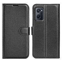 Etui en PU texture litchi, fermeture magnétique avec support, noir pour votre Realme 9i