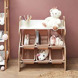 Acheter Toilinux Meuble de rangement Licorne 6 bacs et 1 étagère - en MDF - Rose, blanc et Beige