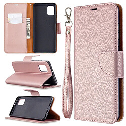 Etui en PU surface de litchi avec support or rose pour votre Samsung Galaxy A31