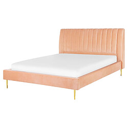 Beliani Lit double en velours rose pêche 160 x 200 cm MARVILLE