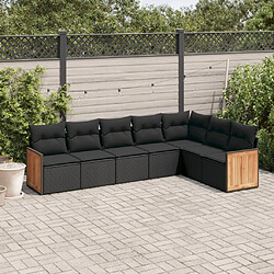 vidaXL Salon de jardin 7 pcs avec coussins noir résine tressée