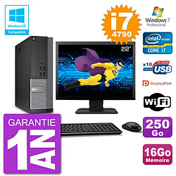 PC Dell 7020 SFF Ecran 22" Intel i7-4790 RAM 16Go Disque 250Go Graveur DVD Wifi W7 - Occasion