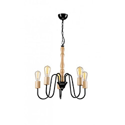 Lumière Suspension Norah Bois,acier Noir 5 ampoules 83cm