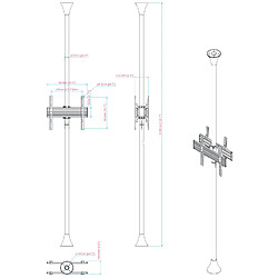 Kimex Support sol-plafond pour 2 écrans TV back to back 32'' - 75'' pas cher