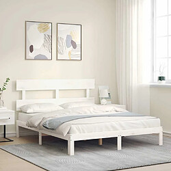 Maison Chic Lit adulte - Cadre Structure de lit avec tête de lit Contemporain blanc 160x200 cm bois massif -MN22690