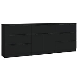 vidaXL Buffets 3 pcs noir bois d'ingénierie