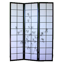 Pegane Paravent japonais en bois noir avec dessin bambou de 3 pans