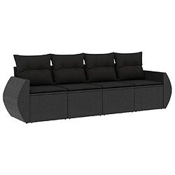 vidaXL Salon de jardin 4 pcs avec coussins noir résine tressée