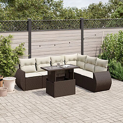 vidaXL Salon de jardin avec coussins 7 pcs marron résine tressée