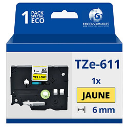 123Consommables Ruban compatible Brother TZe611 - Texte noir sur fond jaune