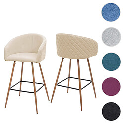 Mendler 2x tabouret de bar HWC-D72, chaise bar/comptoir, avec dossier, tissu ~ crème-beige