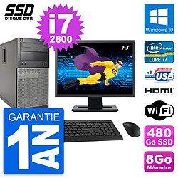 PC Tour Dell 390 MT Ecran 19" i7-2600 RAM 8Go SSD 480Go HDMI Windows 10 Wifi - Occasion